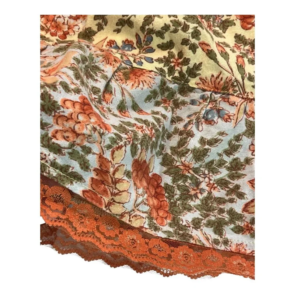 April Cornell Girls Sz 2 Orange Patchwork Strappy Sundress Lace Trim 100% Cotton
